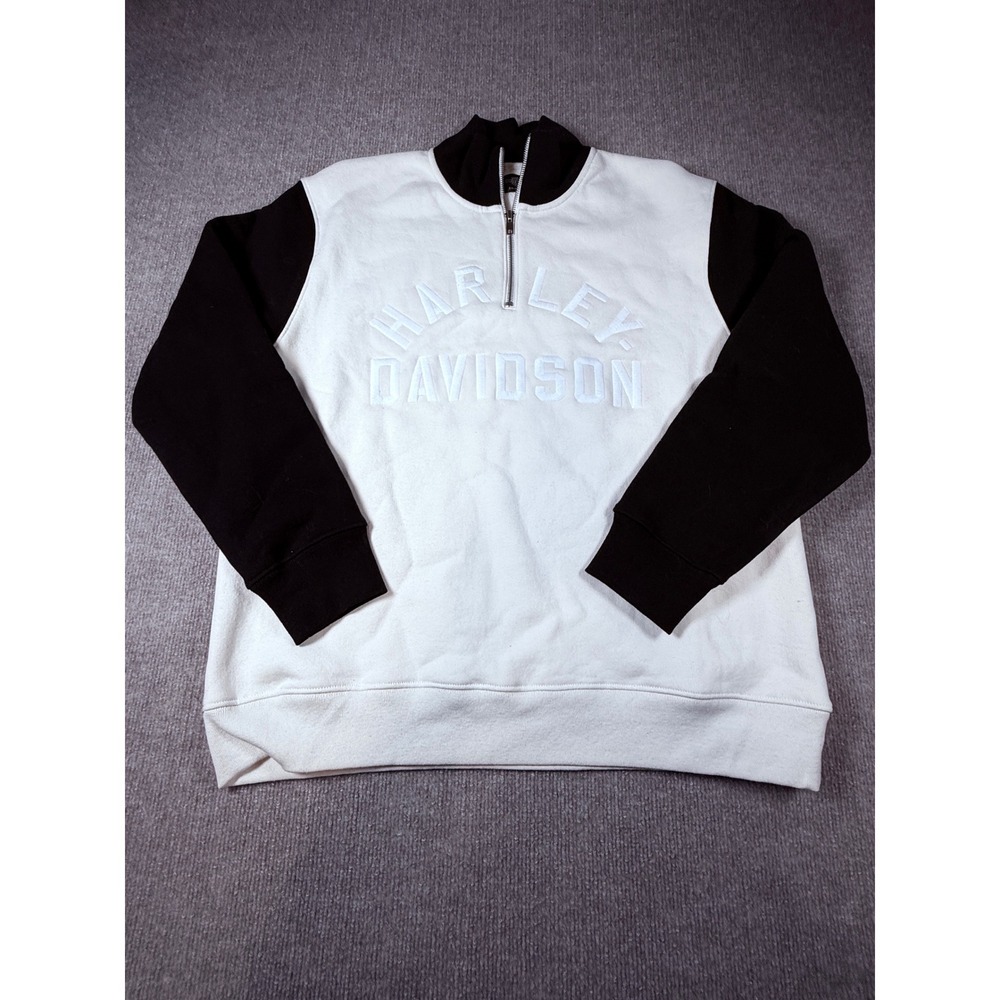 Harley Davidson Originals Womens Quarter Zip Sweatshirt Cream Black Small USA